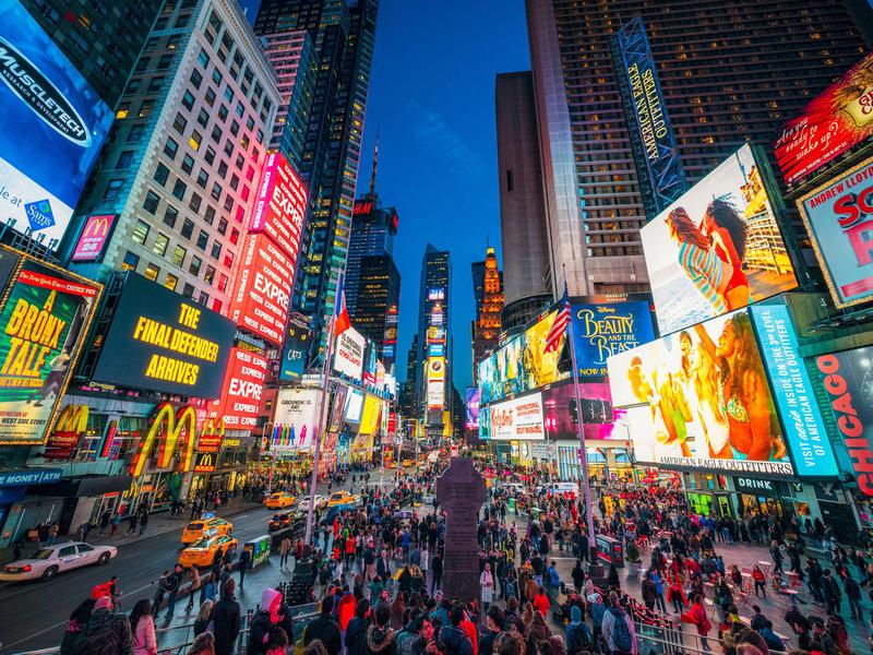 Times Square fills with tourists when it's time to see Broadway shows.