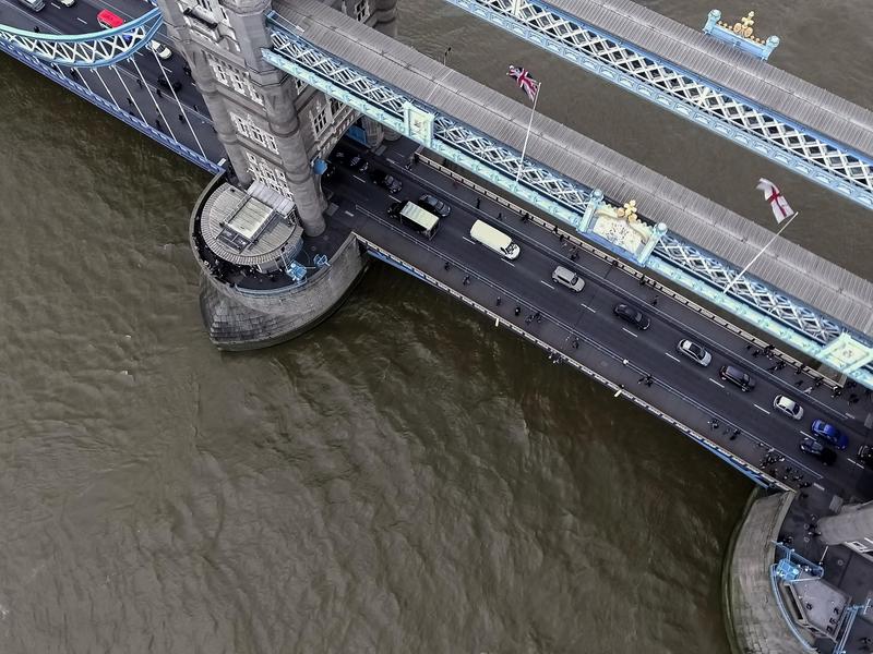 The famous tower bridge in London is used to transport vehicles across the Thames.