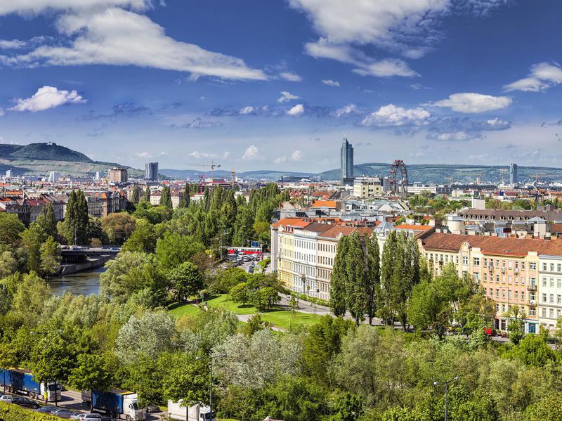 Vienna Skyline at the Danube Canal.