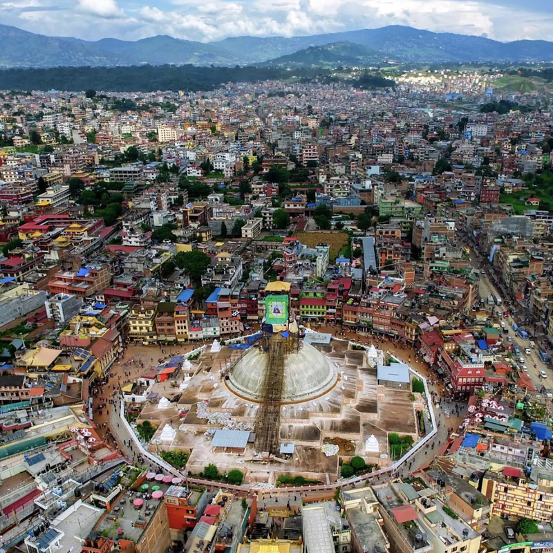 Kathmandu's bold colors appear especially vibrant from above.