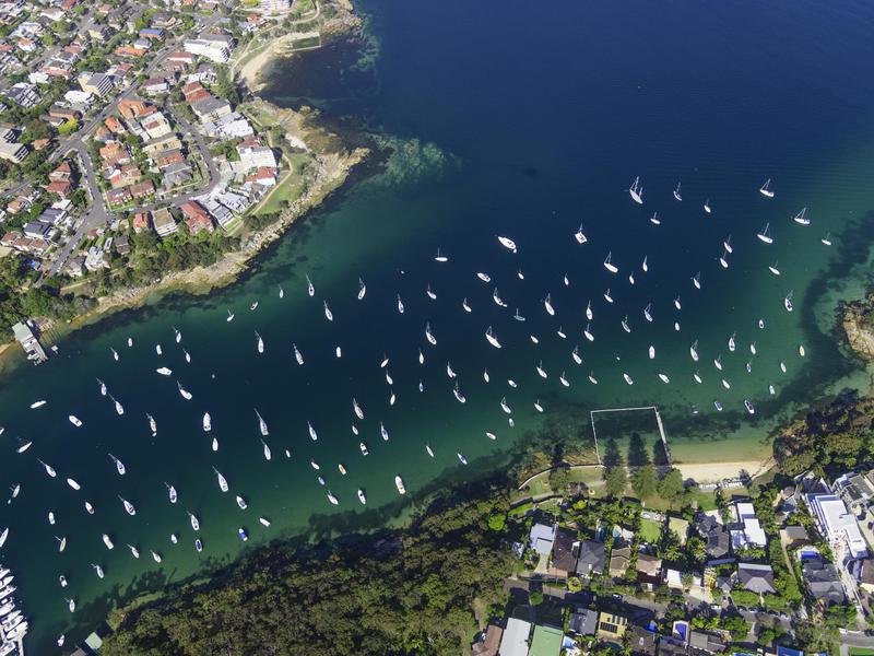 In Sydney, sailing boats appear as specks on the sea.