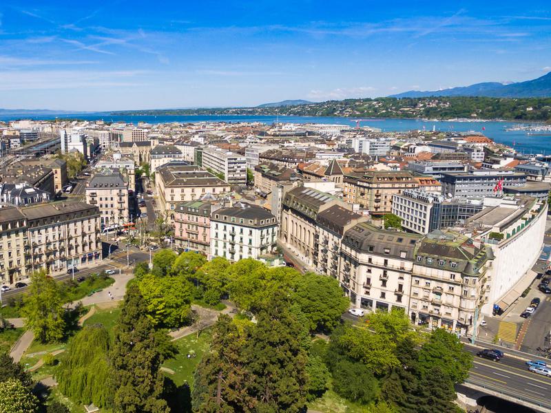 Aerial view of Geneva in Switzerland.